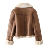 Womens Brown Aviator Jacket back